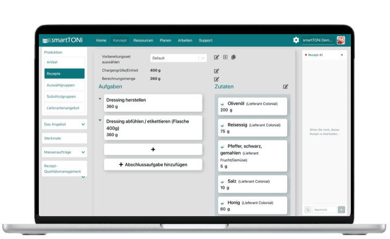 smartTONi webapp, recipe editing with AI assistant in the browser